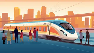 中国传统节日春节除夕春运赶火车回家团聚的人物插画海报背景