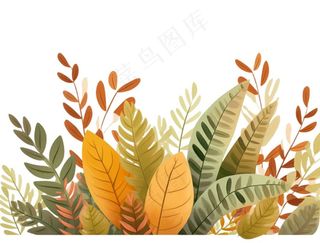 树叶落叶卡通秋天植物草丛立秋节日插画植物叶子手绘插画免抠