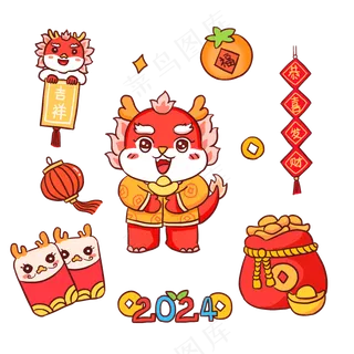 龙年国潮贴纸22psd 源文件 设计 免扣素材