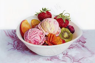 水果草莓冰淇淋球甜点摄影图