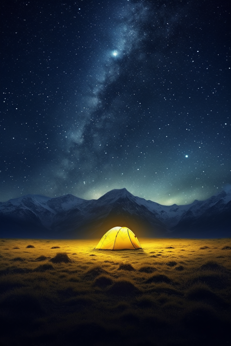 星空下的帐篷露营野外摄影图 