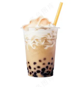 珍珠奶茶奶油焦糖饮料卡通插画免抠