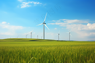 大草原风力发电蓝天白云摄影图