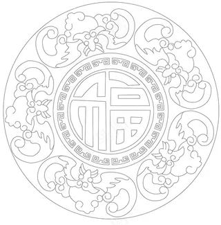 五蝠捧福圆形雕刻图