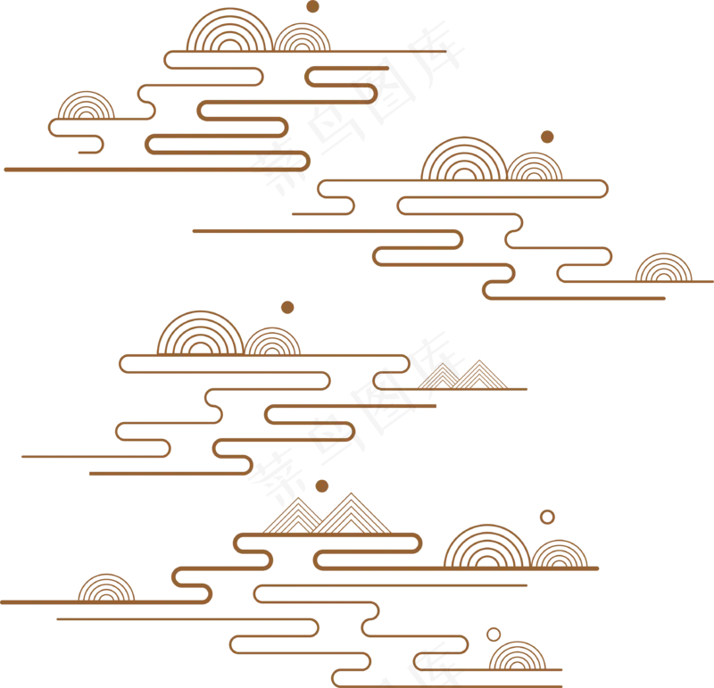 山水波浪祥云中式国风线条42免扣素材
