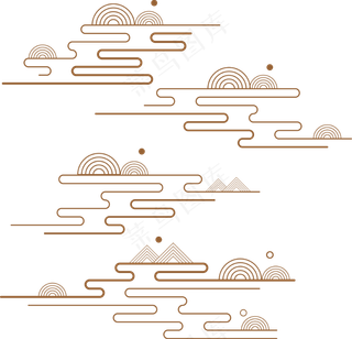 山水波浪祥云中式国风线条42免扣素材