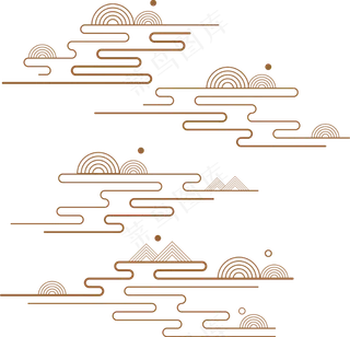山水波浪祥云中式国风线条42免扣素材