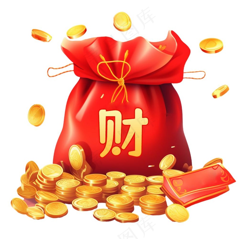 大吉卡通新年福袋金元宝简约福袋金子金币国潮新年元素免抠(1024x1024)