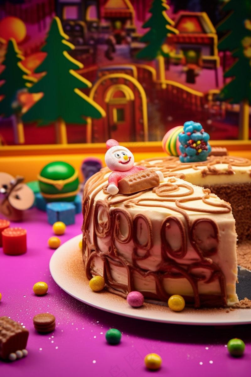 圣诞节日蛋糕巧克力圣诞树圣诞老人巧克力装饰节日甜点摄影图
