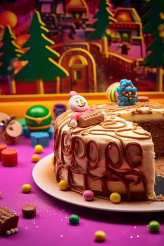 圣诞节日蛋糕巧克力圣诞树圣诞老人巧克力装饰节日甜点摄影图
