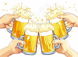 喝啤酒聚会卡通插画免抠