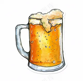 啤酒杯冒泡气泡水彩画免抠