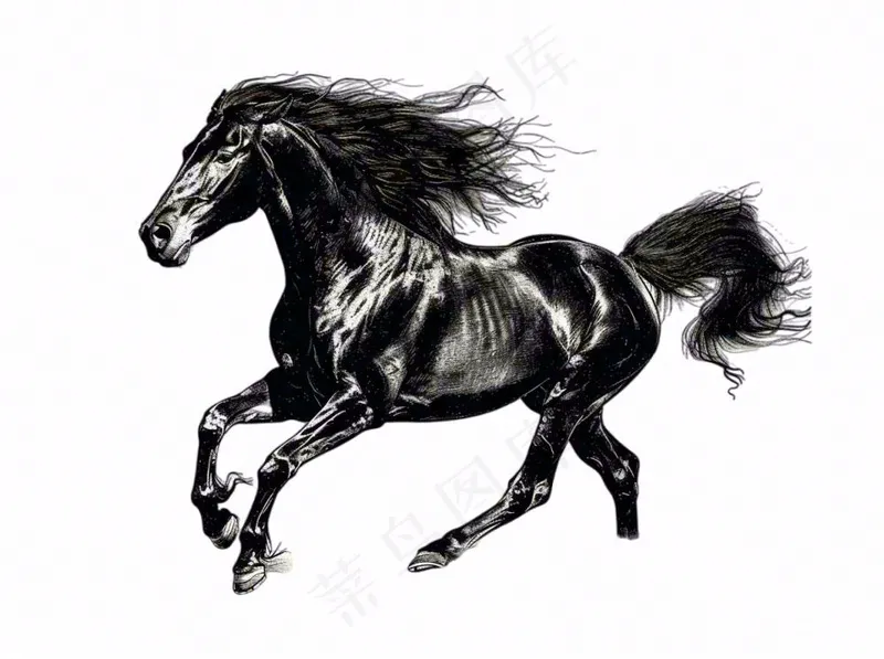 飞驰的骏马黑马动物免抠(1264x944)