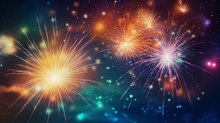 烟花五颜六色的烟花庆典新年节日暮色的天空背景摄影图