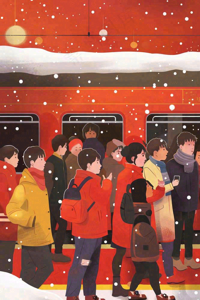新年春节春运高铁火车回家过年卡通插画背景(896x1344)
