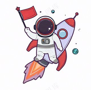 宇航员火箭太空卡通插画免抠