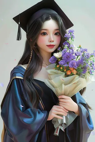 毕业季学士服花束毕业啦3d插画人物建模