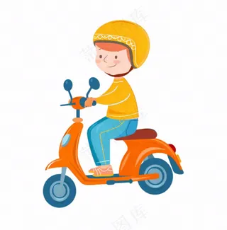 骑电动车的人头盔快递外卖人物插画免抠