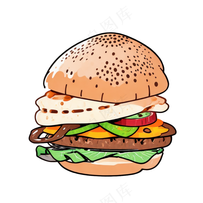 汉堡多层简约插画清新可爱食物