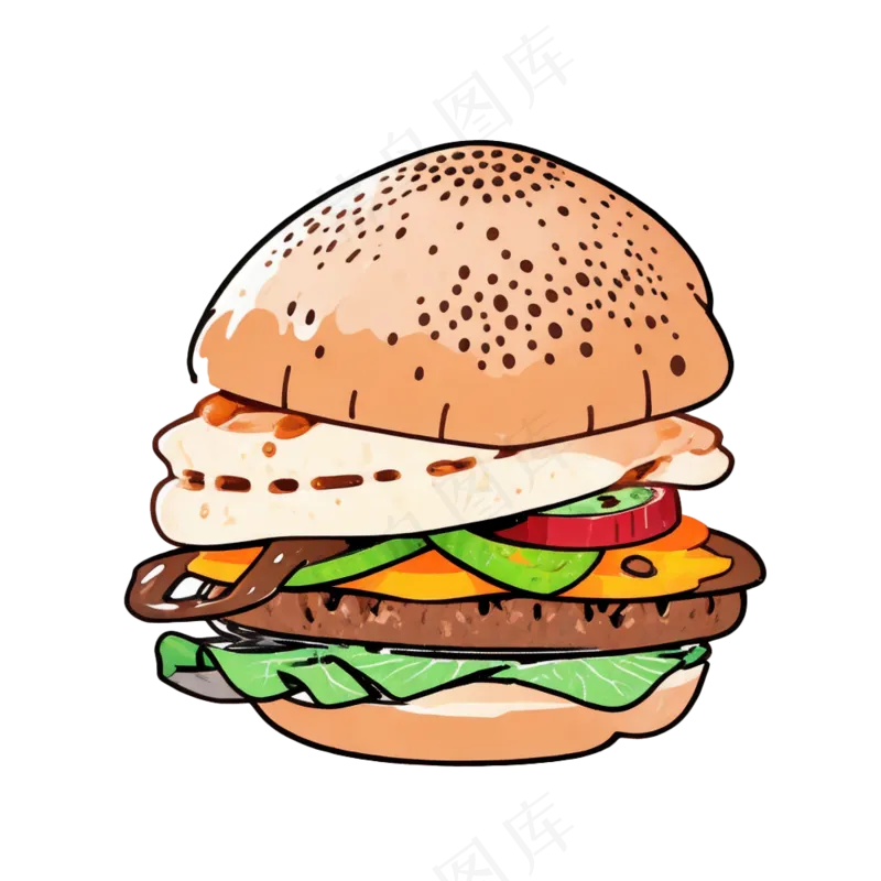 汉堡多层简约插画清新可爱食物