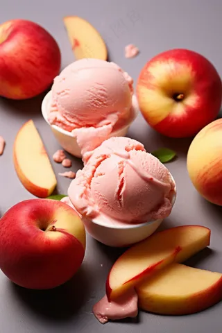 苹果冰淇淋球美食甜点摄影图