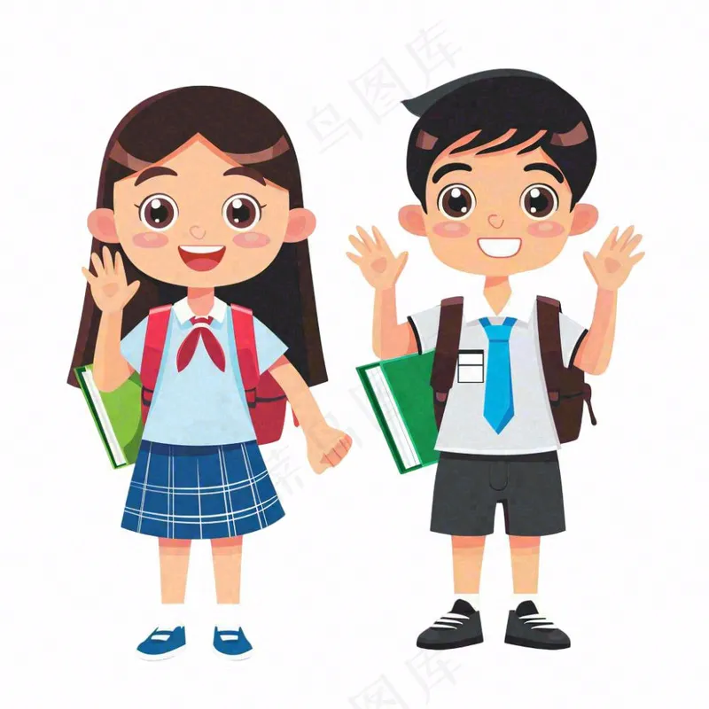 上学的学生儿童青少年学习校服人物卡通插画免抠(1024x1024)