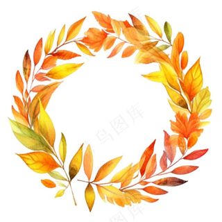 枫叶落叶树叶简约秋天圆形边框水彩画插画免抠