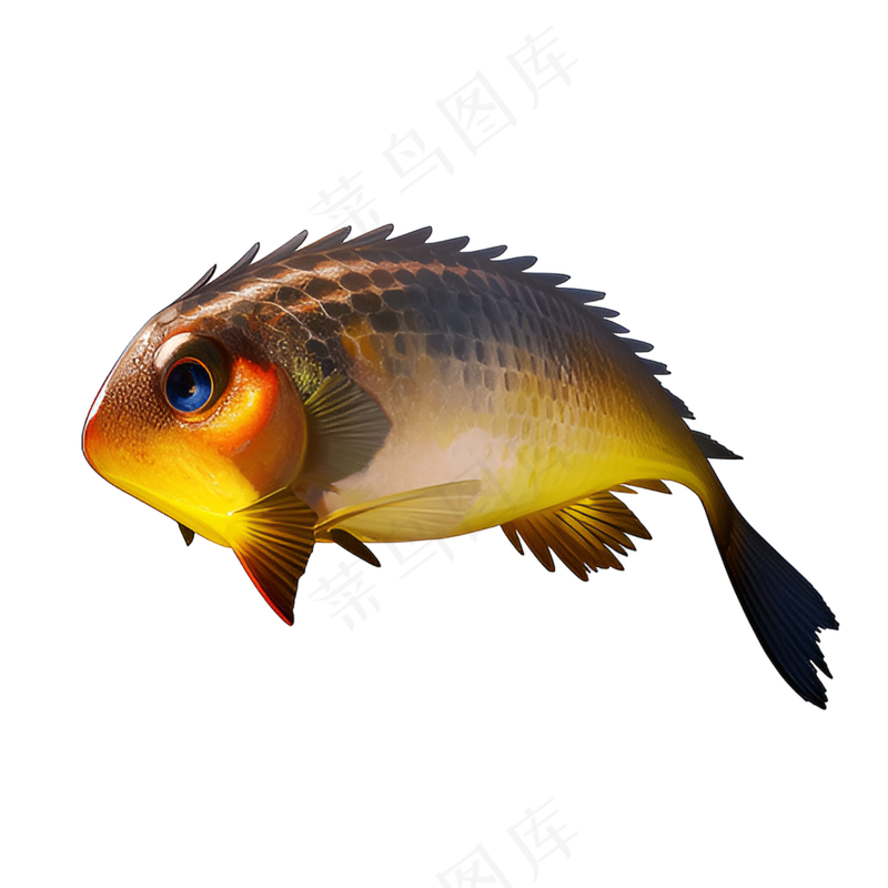 黄色卡通手绘鱼免抠素材9