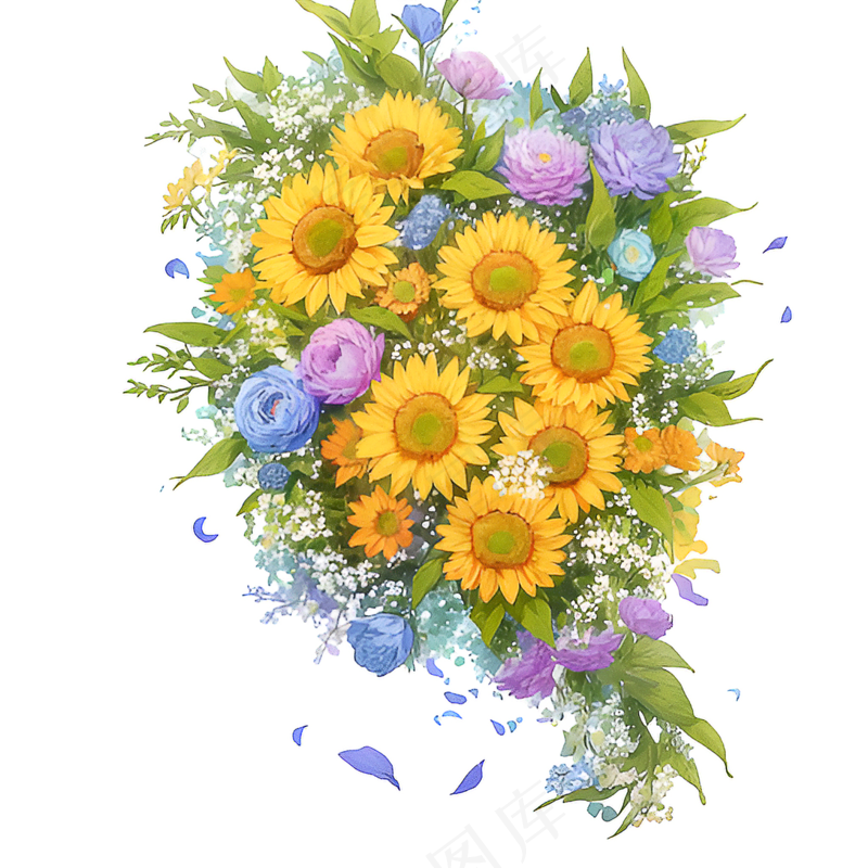 黄色 绿色 手绘 花丛 免抠 素材 14
