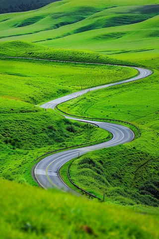 草甸草原的公路摄影图