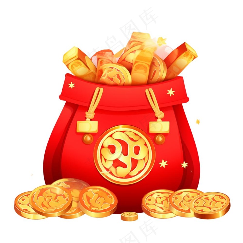大吉卡通新年福袋金元宝简约福袋金子金币国潮新年元素免抠