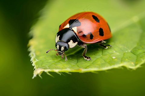 瓢虫七星瓢虫植物春天昆虫摄影图
