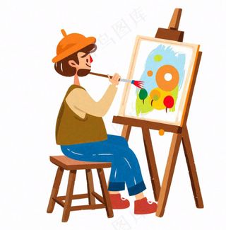 画家美术艺术画家人物卡通插画免抠