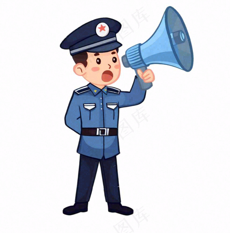 警察拿着喇叭宣传卡通人物插画免抠(1024x1040)