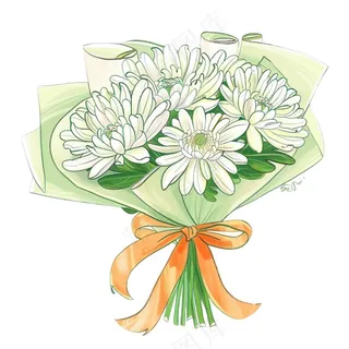 菊花花束白菊清明节祭奠祭祖卡通插画免抠