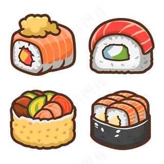 免抠4个口味的海苔寿司