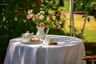 阳光下花园下午茶餐桌餐布悠闲摄影图