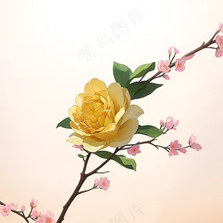 白色黄色手绘新中式风格花植物53