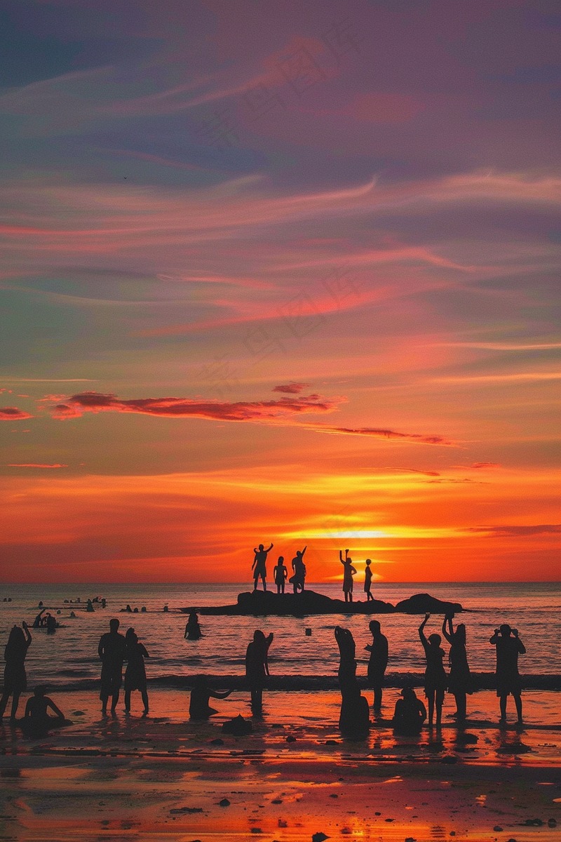 夏日落日海报沙滩晚霞摄影图(2688x4032)