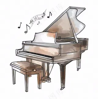 钢琴乐器音乐水彩画插画免抠