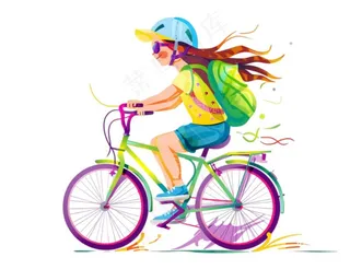 骑自行车的学生运动彩色卡通插画免抠