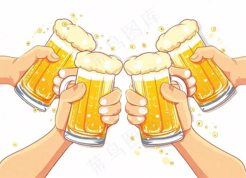 喝啤酒聚会卡通插画免抠(1280x928)
