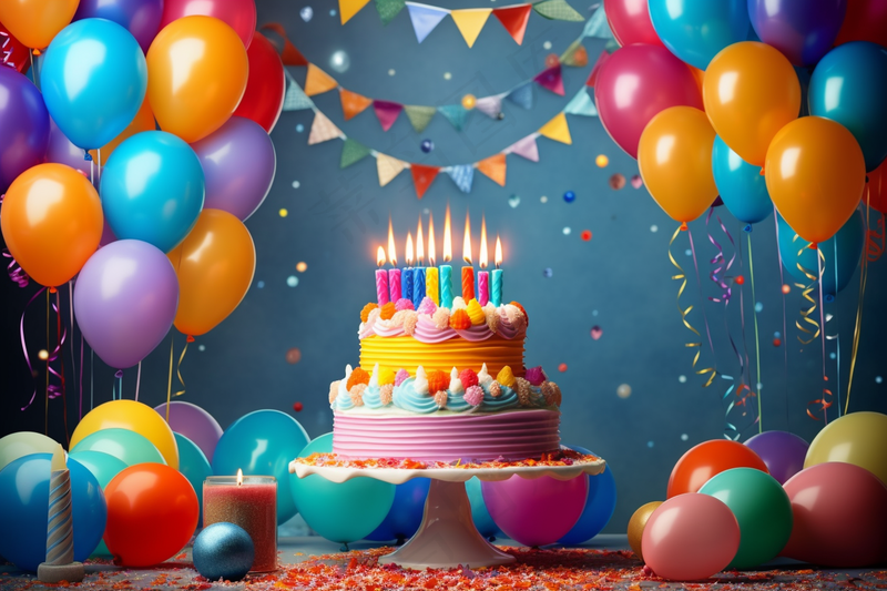 生日派对party蛋糕气球彩带庆祝摄影图