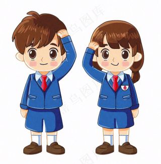 学生校服青少年卡通人物插画免抠