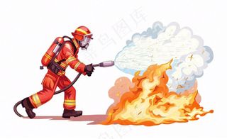 消防员灭火救火火焰劳动人物卡通插画免抠