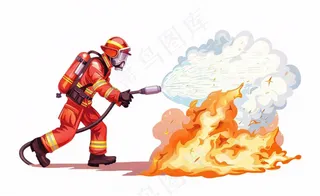 消防员灭火救火火焰劳动人物卡通插画免抠