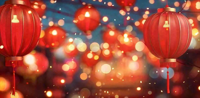 红色年味灯笼烟花新年过年喜庆春节年味摄影图(1568x768)