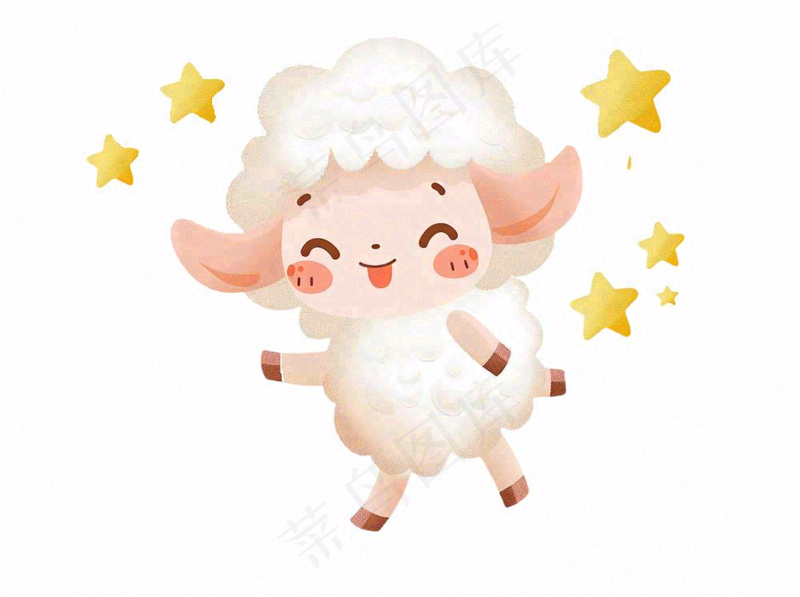 小绵羊夜晚数星星动物卡通插画免抠(1264x944)