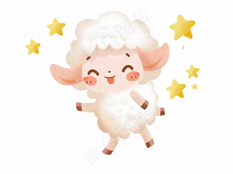 小绵羊夜晚数星星动物卡通插画免抠(1264x944)