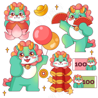 龙年国潮贴纸31psd 源文件 设计 免扣素材